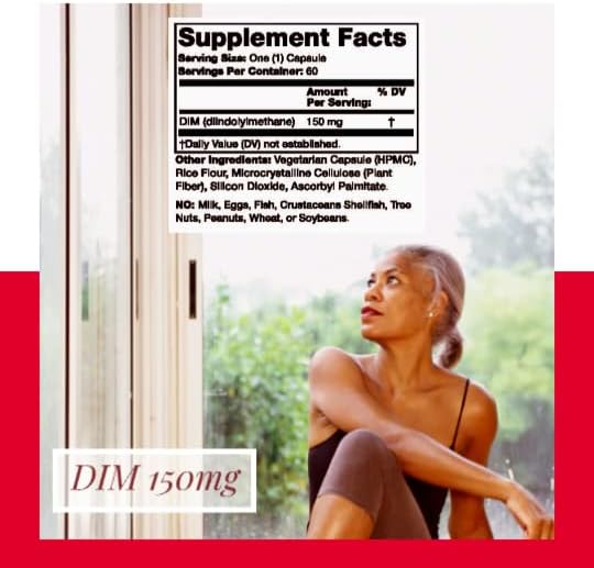 Olympian Labs DIM Diindolylmethane Supplement 150mg, 60 Caps Metabolize Estrogen Level, Prostate, Uterine, Cervical Health