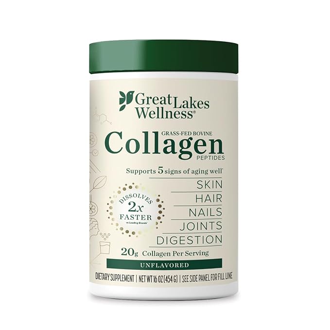 Great Lakes Wellness Collagen Peptides Powder for Skin, Hair, Nails, Joints & Digestion - Unflavored - Quick Dissolve Hydrolyzed, Non-GMO, Keto, Kosher - 16 oz - 3 Pack - Packaging May Vary