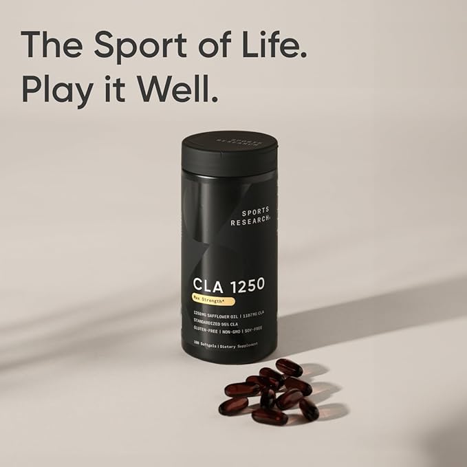 Sports Research CLA - 1250mg with Active Conjugated Linoleic Acid for Men and Women | Non-GMO, Soy & Gluten Free - 95% (180 Softgels)…
