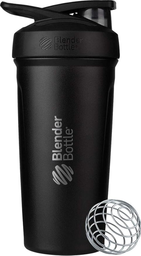 BlenderBottle 24-Ounce Stainless Steel Shaker Cup Bundle with Wire Whisk, Pink and Black