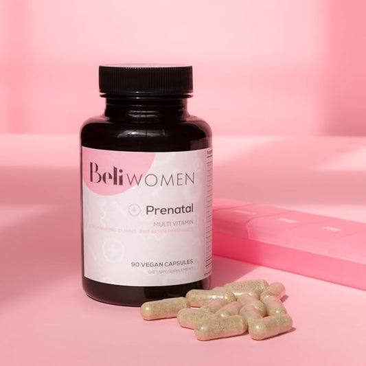 Beli Women Prenatal Multivitamin, for All Stages of Pregnancy, 400mg Choline, Folate, Vitamin D. Supports Egg Quality and Fertility, Gluten & Allergen Free, 90 Vegan Capsules (30-Day Supply)