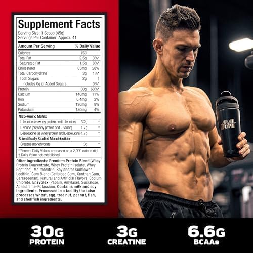 Muscletech Whey Protein Powder (Cookies & Cream, 4 Pound) - Nitro-Tech Muscle Building Formula with Whey Protein Isolate & Peptides - 30g of Protein, 3g of Creatine & 6.8g of BCAA