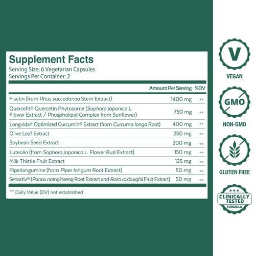 Qualia Senolytic Supplement, Fisetin, Quercetin, Piperlongumin & More, Aging Supplement That Supports Optimal Cell Repair & Rejuvenation, Naturally Eliminate Zombie Cells, 1 Month Supply