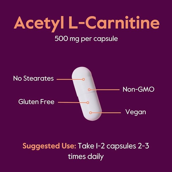 BESTVITE Acetyl L-Carnitine 500mg (240 Vegetarian Capsules) - No Stearates - Vegan - Non GMO - Gluten Free