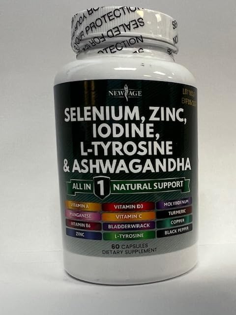 NEW AGE Selenium, Zinc, Iodine, L Tyrosine, Ashwagandha - Supplement for Women and Men with Bladderwrack, Turmeric, Silica Kelp, Schisandra - 120 Count