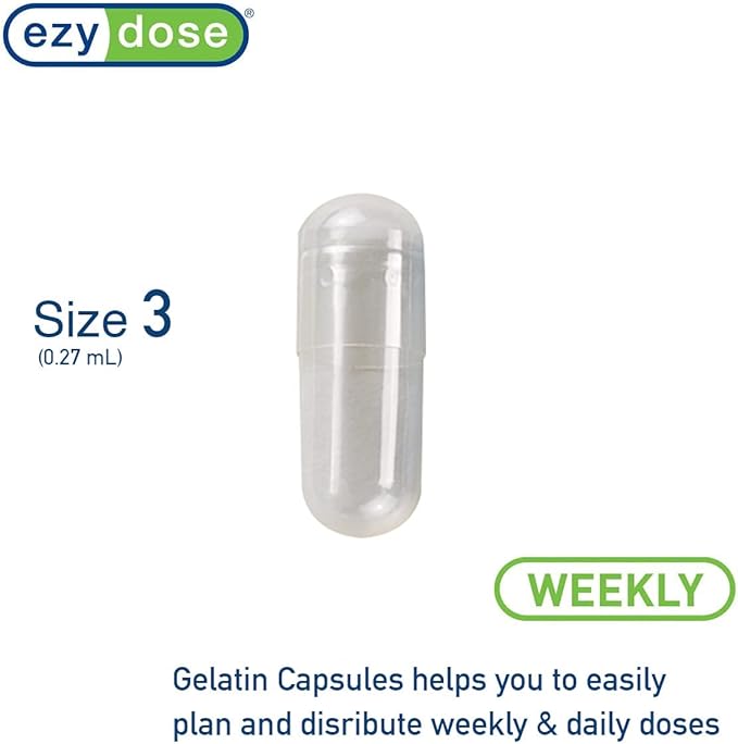 EZY DOSE Gelatin Size 3 Capsules, Empty Gel Capsule for Easy Compounding and Filling of Powdered Supplements, Medicine and Vitamins, Clear, 0.27 mL, 500 Count