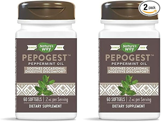 Nature's Way Pepogest Peppermint Oil, Soothes Occasional Gastrointestinal Discomfort*, 60 Softgels (Pack of 2)