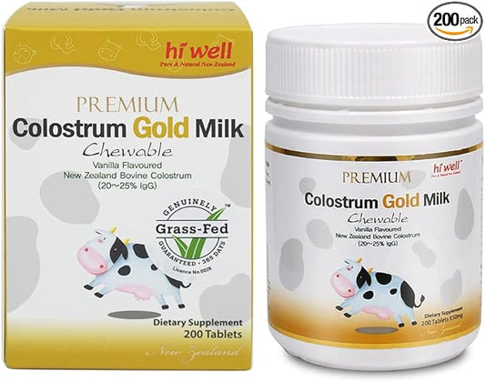 Hi Well Premium Grass-Fed Colostrum Gold Milk 200Tablets