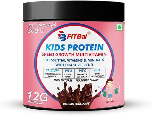 Kids Protein - Speed Growth Multivitamin with 24 Essential Nutrients and Digestive Blend - 300g Belgian Chocolate