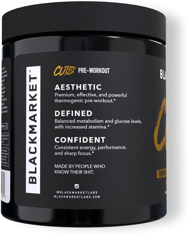BLACKMARKET CUTS Pre Workout - Flavored Energy Powdered Drink Mix for Men & Women, Great for Muscle Definition, Thermogenic, Creatine Free (Watermelon, 30 Servings)