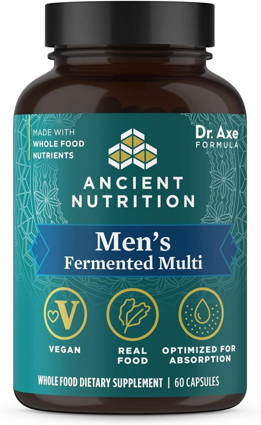 Ancient Nutrition Multivitamin for Men, Men's Fermented Multivitamin with Vitamin A, C, D, E, K, Zinc & Magnesium, Immune Support, Vegan, 60 Ct