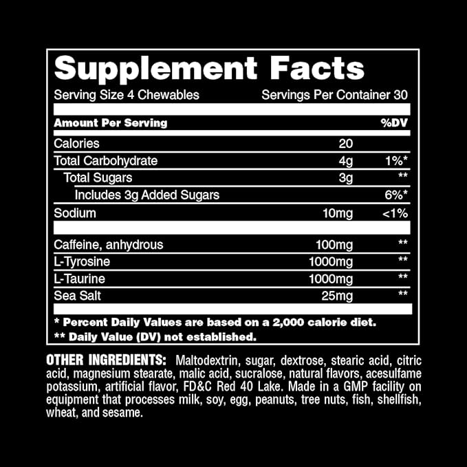 Animal Energy Chews, Fast Acting Energy with Caffeine, Nootropics and Sea Salt for Focus and Pre Workout - Convenient and Delicious Chews Format - Mango