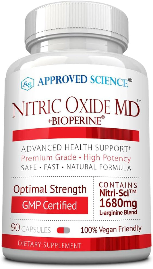 Approved Science Nitric Oxide MD - Muscle Development, Lean Body Mass, Improve Oxygen Supply, Boost Energy - 90 Capsules - 1 Bottle