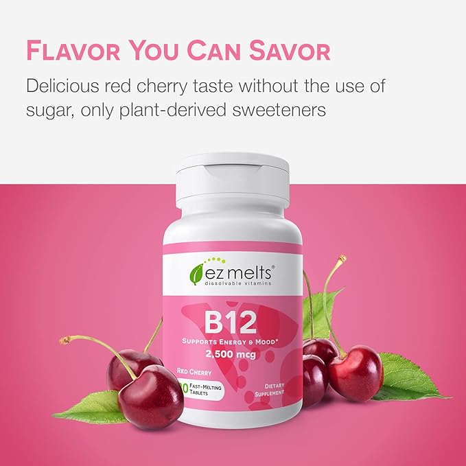 EZ Melts B12 Sublingual Vitamin 2,500 mcg, Methylcobalamin, Sugar-Free, 3-Month Supply