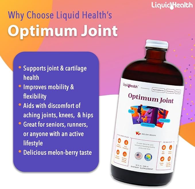 LIQUIDHEALTH 32 Oz Optimum Joint Support Supplement with Glucosamine Chondroitin MSM Hyaluronic Acid - Triple Strength Liquid Vitamins, Gluten-Free, Sugar-Free, Dairy-Free, Soy-Free Joint Juice