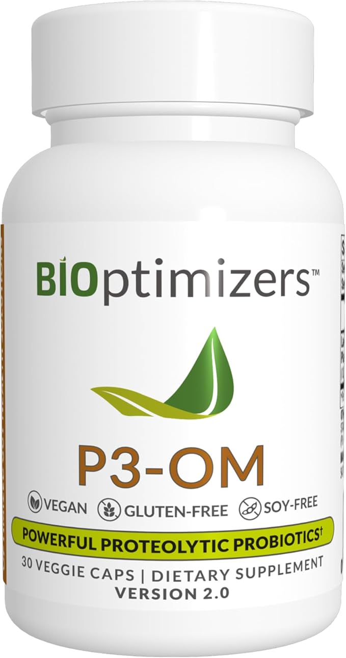BiOptimizers P3-OM Proteolytic Prebiotics & Probiotics Supplement – Lactobacillus Plantarum for Digestive & Immune Health – Bloating & Gut Relief Support for Men & Women (30 Vegan Capsules)