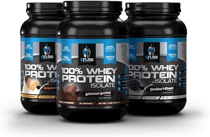 eFlow Nutrition 100% Whey Protein Isolate - Lactose-Free Digestive Enzymes Added, Low Carb, Post Workout Shake, Fast Digesting for Optimal Muscle Recovery - Cookies & Cream (26 Servings)