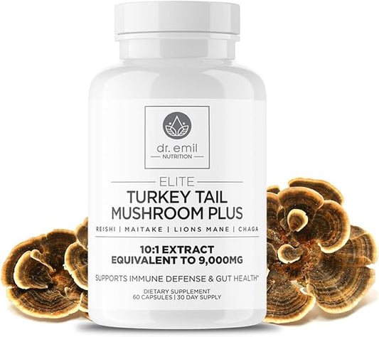 DR. EMIL NUTRITION Turkey Tail Mushroom Capsules - Turkey Tail Mushroom Supplement for Immunity & Gut Health - Elite Formula with Lion's Mane, Chaga, Reishi & Maitake