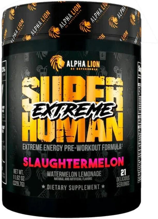ALPHA LION Superhuman Extreme, Extreme Energy Pre-Workout Formula, Intense, Sustained Energy and Focus, Elevated Nitric Oxide, Maximum Pumps & Nutrient Delivery (21 Servings, Slaughtermelon)