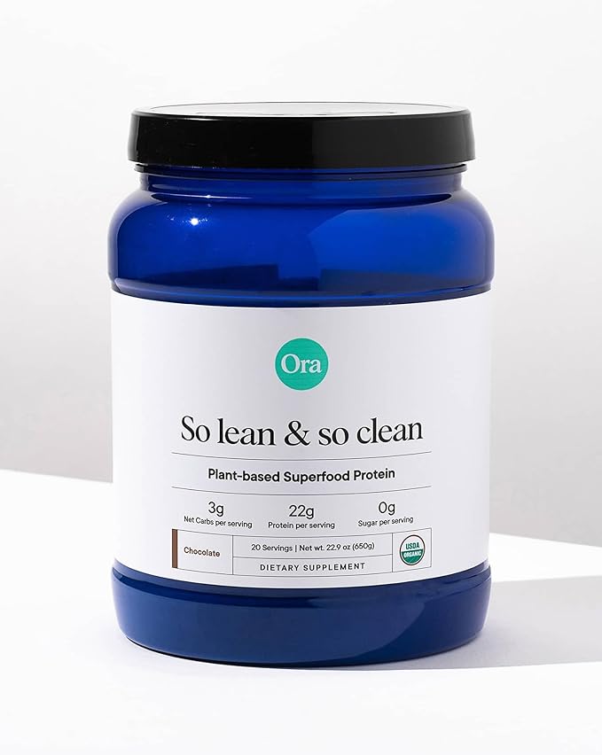 Ora Organic Vegan Protein Powder - 23g Plant Protein for Women and Men - Chocolate Flavor 20 Servings, Bloat-Free, Gluten Free, Non-GMO, No Artificial Sweeteners