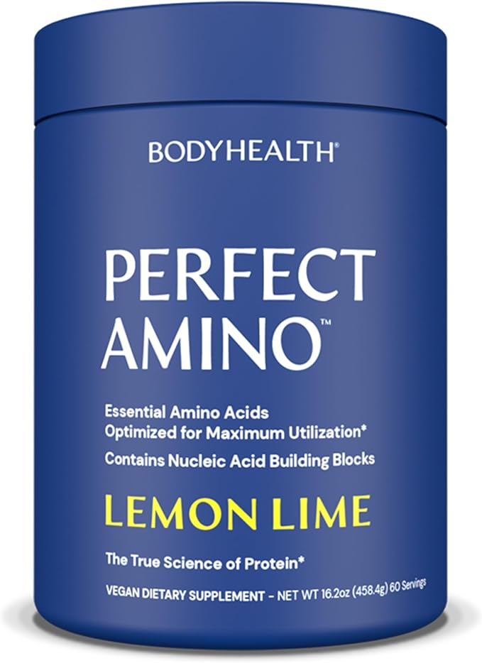 BodyHealth PerfectAmino Powder - BCAA and EAA Powder for Pre and Post Workout - Amino Acid Energy Drink Powder for Men and Women to Support Lean Muscle and Recovery - Lemon Lime - 60 Servings