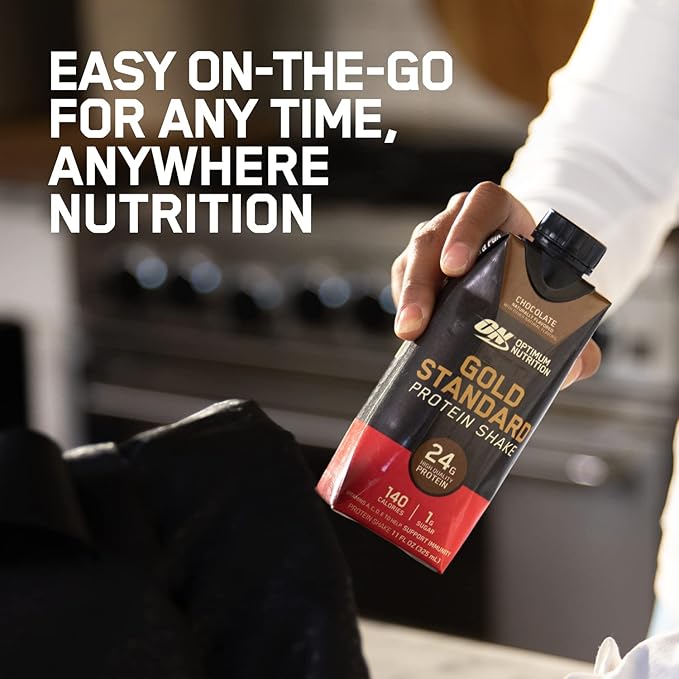 Optimum Nutrition Gold Standard Protein Shake, 24g Protein, Ready to Drink Protein Shake, Gluten Free, Vitamin C for Immune Support, Chocolate, 11 Fl Oz, 12 Count (Pack of 1) (Packaging May Vary)