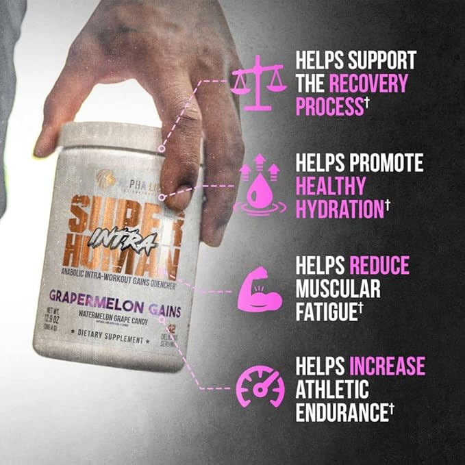 ALPHA LION Superhuman Intra Workout Powder for Men & Women, Amino Acids Drink, Muscle Recovery Supplement, BCAA Powder, Electrolytes & Hydration Mix (42 Servings, Watermelon Grape Candy Flavor)