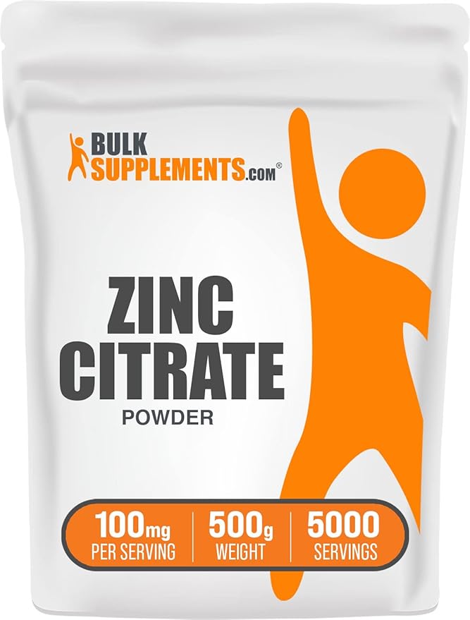 BulkSupplements.com Zinc Citrate Powder - Zinc Supplements, Zinc 30mg - Pure Zinc Citrate for Immune Support - Gluten Free, 100mg per Serving, 500g (1.1 lbs) (Pack of 1)