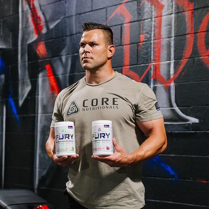 Core Nutritionals Fury Platinum Pre Workout Intensifier with 375mg Caffeine, 5G Creatine Monohydrate, 6G L-Citruline for Maximum Pump, Power, Focus and Energy, 20 Servings (Sour Candy)