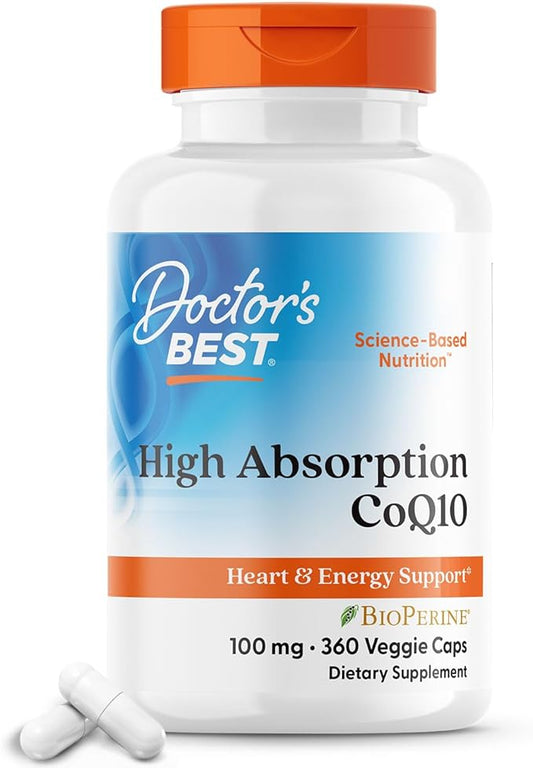 Doctor's Best High Absorption CoQ10 with BioPerine, Gluten Free, Naturally Fermented, Vegan, Heart Health & Energy Production, 100 mg 360 Veggie Caps(Pack of 1)