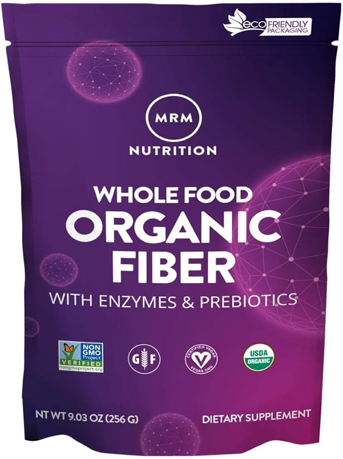 MRM Nutrition Whole Food Organic Fiber | with Enzymes + Prebiotics | Insoluble + Soluble fibers | Digestive Health + Regularity | 6g Fiber per Serving | 32 Servings