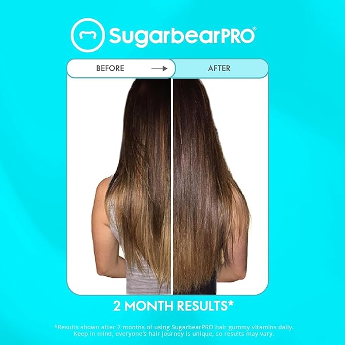 Sugarbear Hair Vitamin Gummy 6 Month Supply Extra Strength Biotin 6000mcg + Bamboo Scalp Massager Growth for Men & Women, Vegan Vitamin B12, Inositol, Elderberry, Certified Kosher, Halal, Cruelty-Free