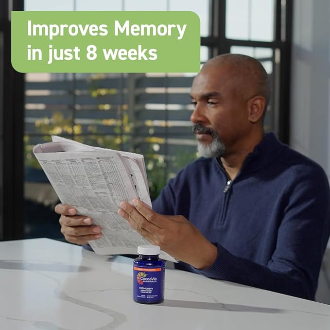 CocoaVia Memory+ Brain Supplement, Clinically Proven Memory and Brain Booster, Plant Based Supplement, Sugar Free, Gluten Free, Vegan, 750 mg Cocoa Flavanols Capsules, 30 Day Supply