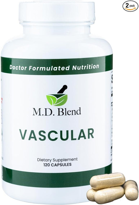 M.D. Vascular - Expert Formulated Supplement - Vascular & Overall Wellness Goals - Proper Flow, Numbers, Balance - Powerful Garlic, Ginger, L-Arginine, Pomegranate - 120 Capsules (Pack of 2)
