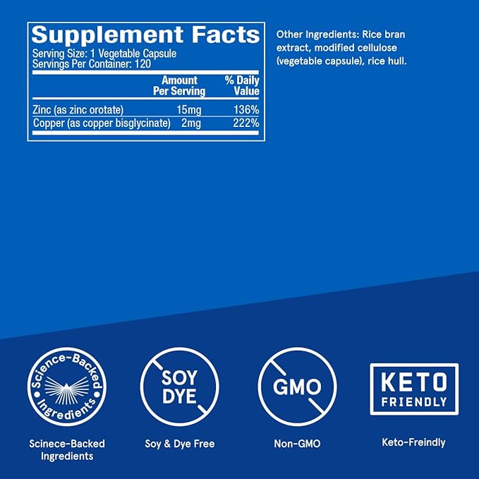 Bulletproof Zinc with Copper Capsules, 120 Count, Minerals and Antioxidant Supplement for Immunity and Mood