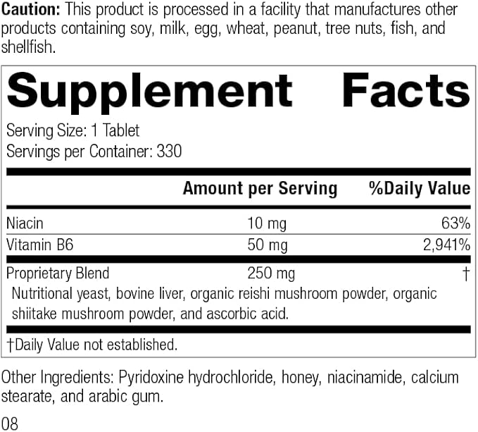 Standard Process B6-Niacinamide - Energy Metabolism, Heart Health, and Digestion Supplement with Vitamin B6, Niacin, Ascorbic Acid, Reishi Mushroom, Shiitake Mushroom, and More - 330 Tablets