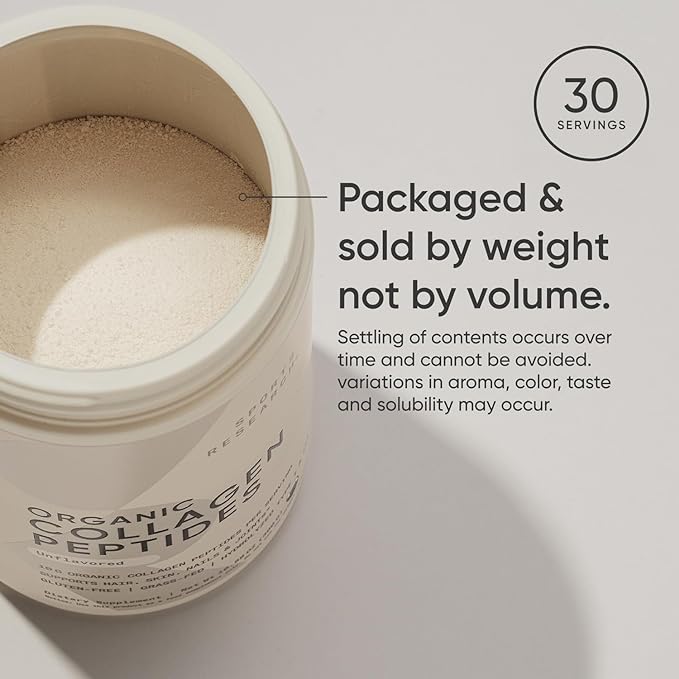 Sports Research­® Organic Collagen Peptides - Hydrolyzed Type I & III Collagen Protein Powder Made Sustainably from Grass-Fed Cows - Unflavored - 30 Servings
