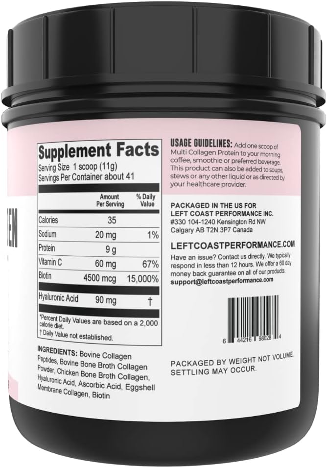 Multi Collagen Peptides Powder Types I, II, III, V, X Collagen with Hyaluronic Acid, Biotin Powder, Vitamin C, Multi Collagen Protein Powder For Skin Hair Nails Joints and Gut Health - Keto, Non-GMO