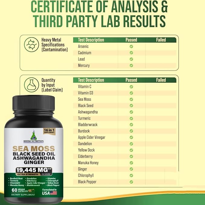 Sea Moss & Shilajit Multivitamin Bundle - Sea Moss 7000mg, Shilajit 9000mg, Black Seed Oil 4000mg, Ashwagandha 2000mg, Ginger & Rhodiola Rosea 1000mg, All in 1 Supplements