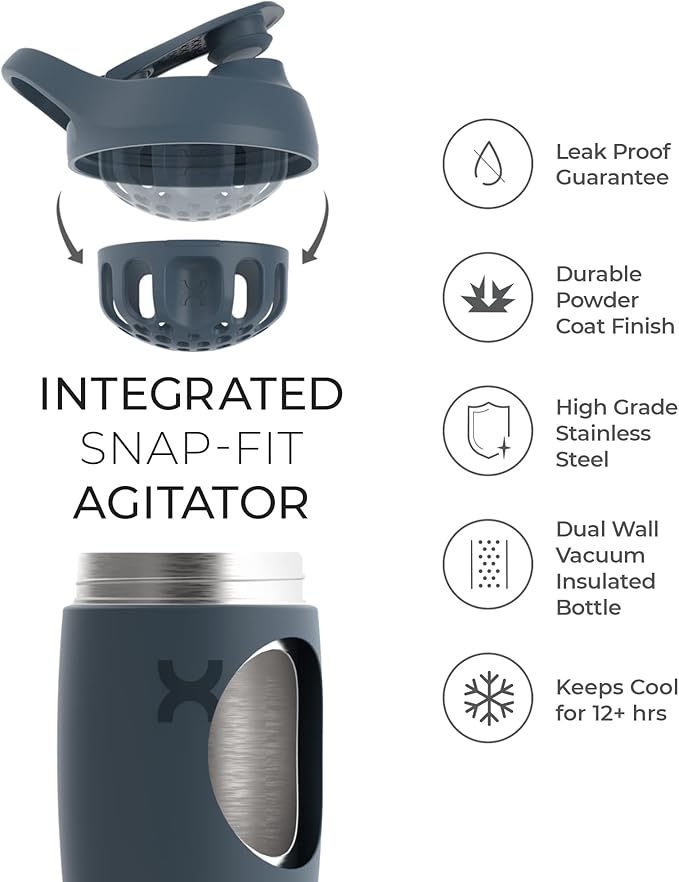 Promixx Pursuit Shaker Bottle Insulated Stainless Steel Water Bottle and Blender Cup, 18oz, Seagrass Green