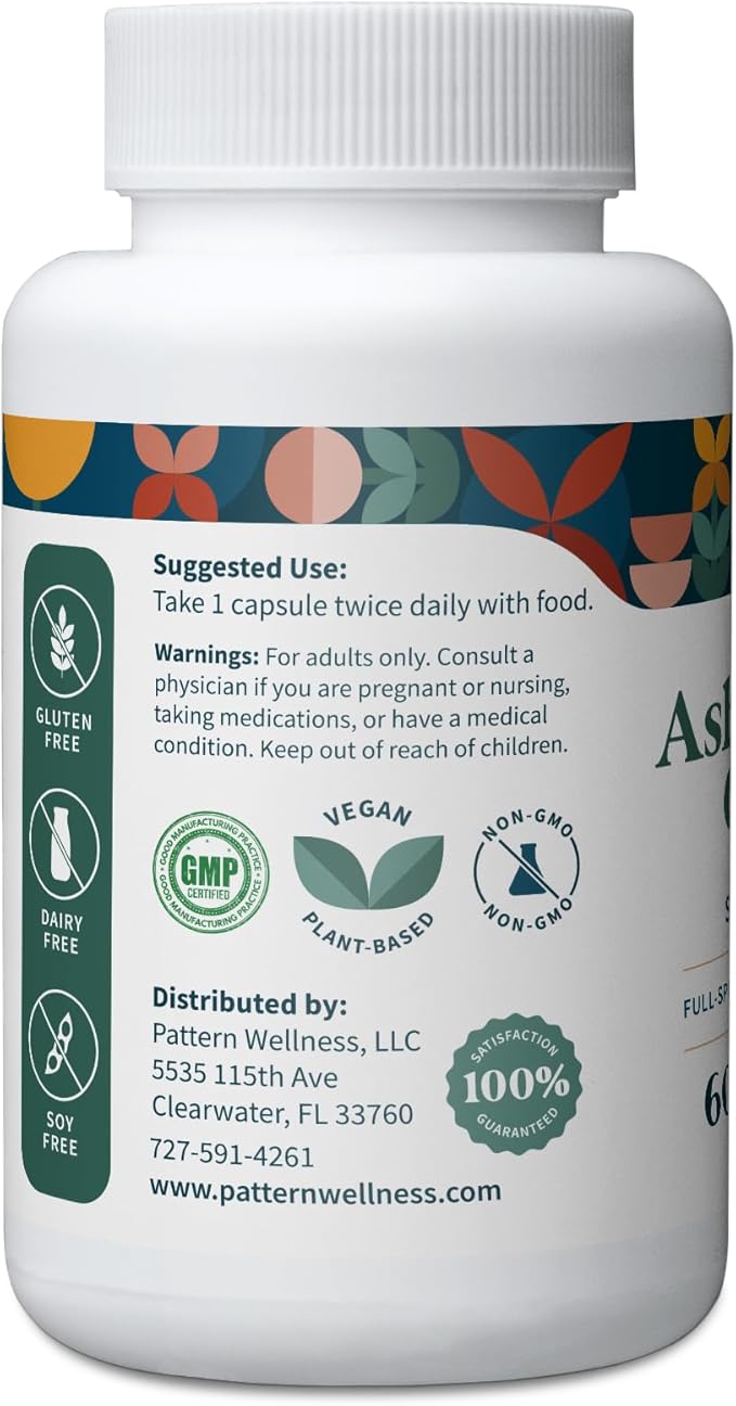 Pattern Wellness Ashwagandha Complex for Men & Women - KSM-66 & Black Pepper Extract - Whole Body & Heart Health - Supports Stress & Mood - Non-GMO - 360 Vegan Capsules