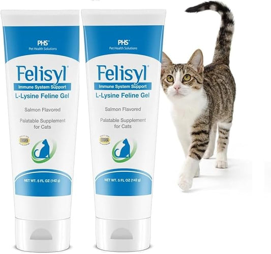 L-Lysine Gel for Cats - Immune System Support - Supplement Support for Healthy Tissue, Respiratory, and Vision - Salmon-Flavored - Made in The USA - 5 oz (2 Pack)