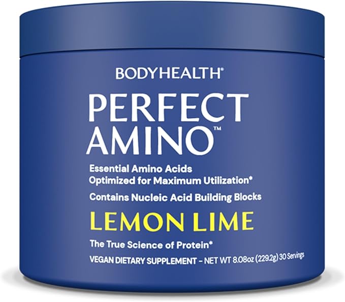 BodyHealth PerfectAmino Powder - BCAA and EAA Powder for Pre and Post Workout - Amino Acid Energy Drink Powder for Men and Women to Support Lean Muscle and Recovery - Lemon Lime - 30 Servings
