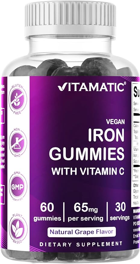 Vitamatic Iron 65 mg Gummies Supplement for Women & Men - 60 Vegan Gummies - Great Tasting Iron Gummy Vitamins with Vitamin C (2)