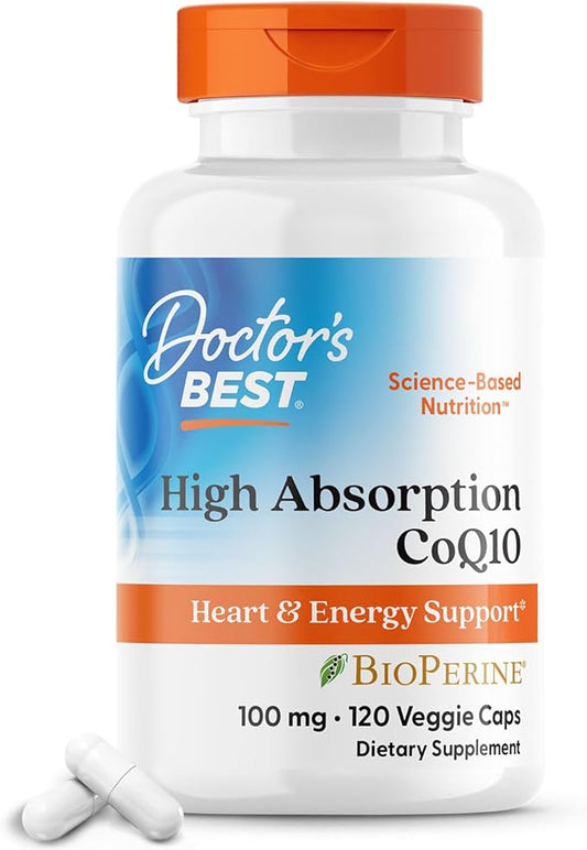 Doctor's Best High Absorption CoQ10 with Bioperine, Heart Health & Energy Production, Non-GMO, Gluten & Soy Free, Vegan, 100 Mg, 120 count