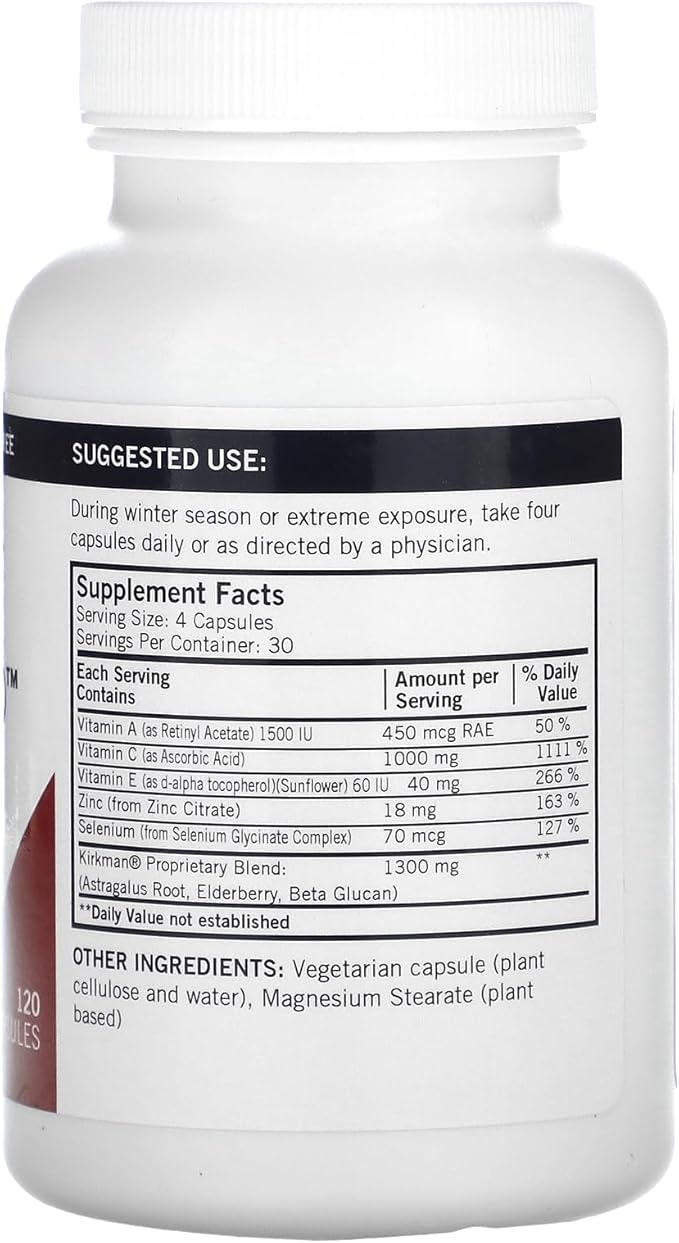 Kirkman - Immuno-Aid Advanced Formula - 120 Capsules - Immune Support - Potent Proprietary Blend - Hypoallergenic