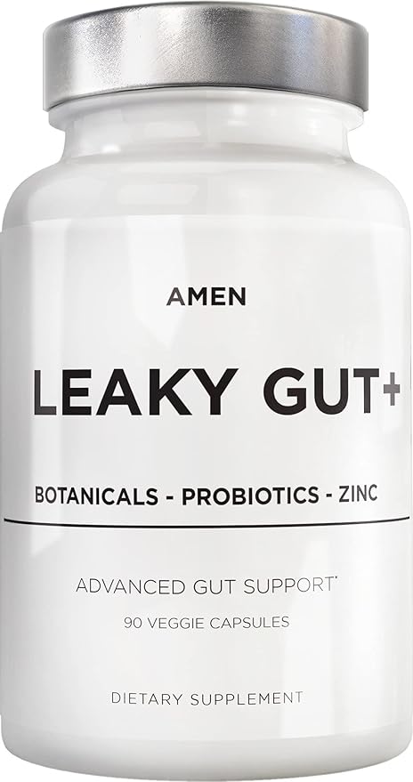 Amen Leaky Gut Supplement - Advanced Formula with Bioavailable L Glutamine, Zinc, Turmeric, DGL Licorice Root - Marshmallow Root - Probiotics & Fermented Prebiotics - Vegan, Non-GMO - 90 Capsules