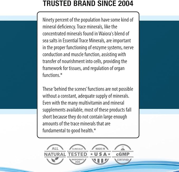 Waiora Essential Trace Minerals | Help Replenish Key Trace Minerals | 60+ Ionic Trace Minerals | Support Body’s Essential Functions, pH Balance | Plus Electrolytes for Hydration (3 Bott /144 serv)