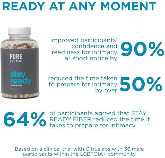 Pure for Men Original Cleanliness Stay Ready Fiber Supplement | Helps Promote Digestive Regularity | Psyllium Husk, Aloe Vera, Chia Seeds, Flaxseeds | Proprietary Formula | 240 Vegan Capsules