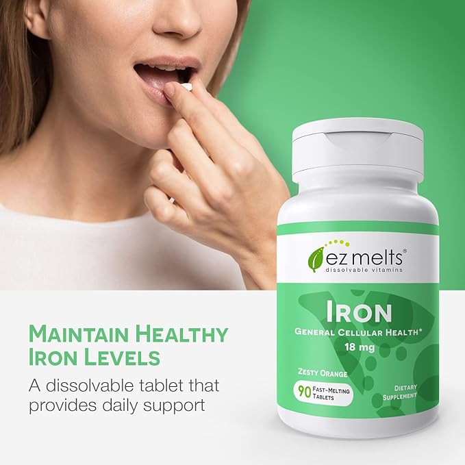 EZ Melts Dissolvable Iron Supplement 18 mg, Sugar-Free, 3-Month Supply